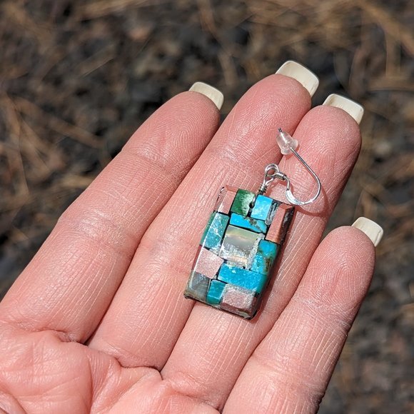 Santo Domingo Pueblo Mosaic Dangle Earrings Native American Jewelry R.Rosetta*** - Picture 9 of 9